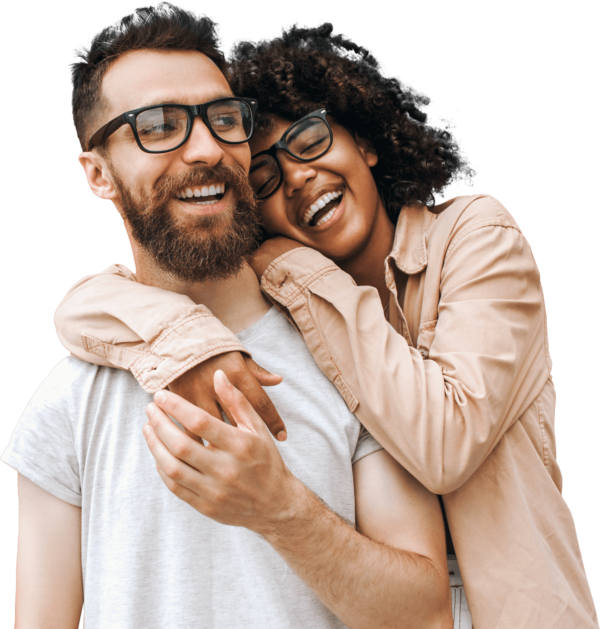 A couple embracing and smiling